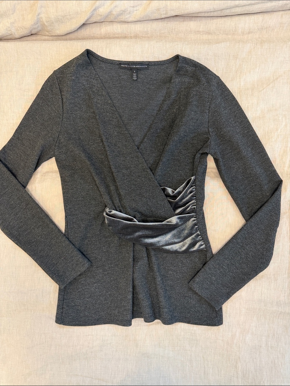 Charcoal Wrap-Style Long Sleeve Top